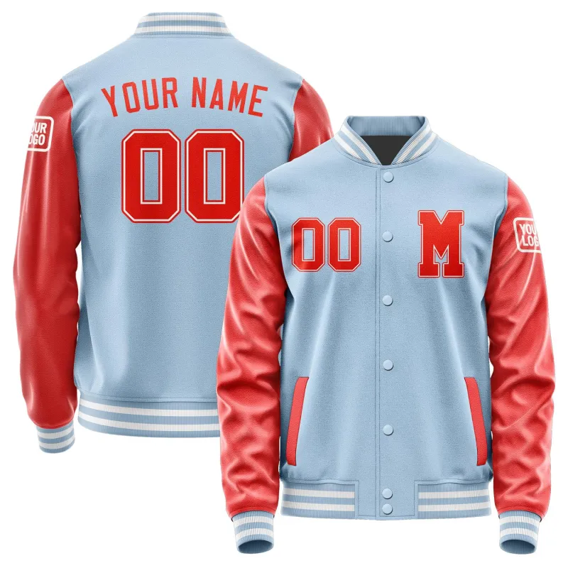 Custom Light Blue Orange Red Jacket sold by Tailorly