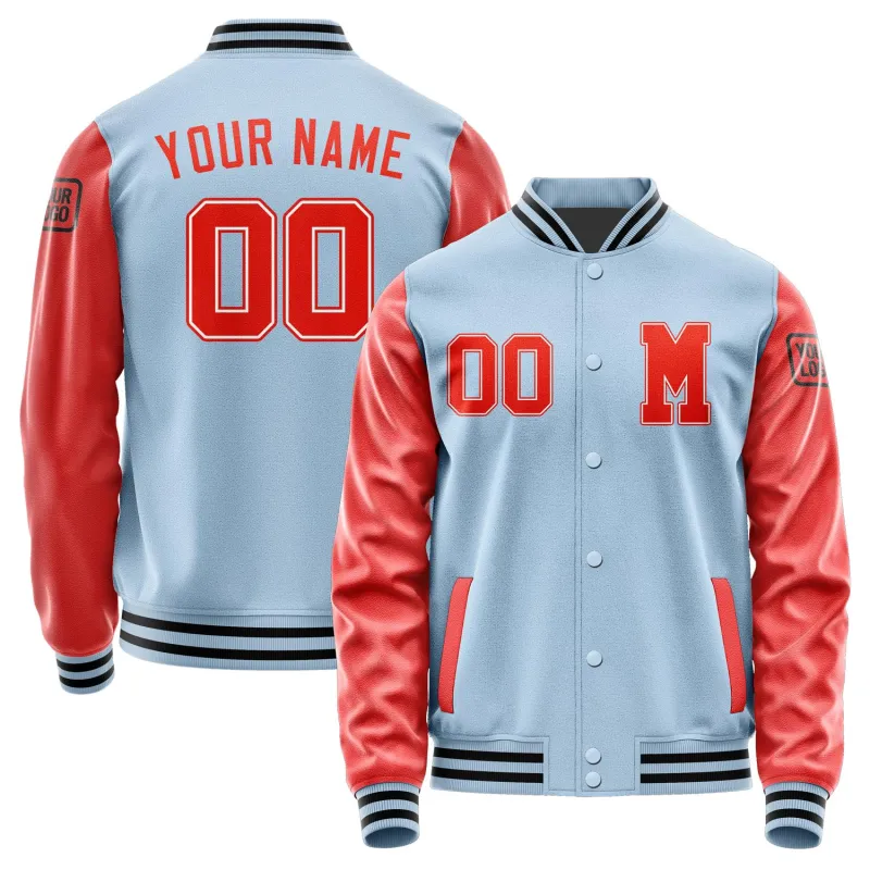 Custom Light Blue Orange Red Jacket made by Tailorly