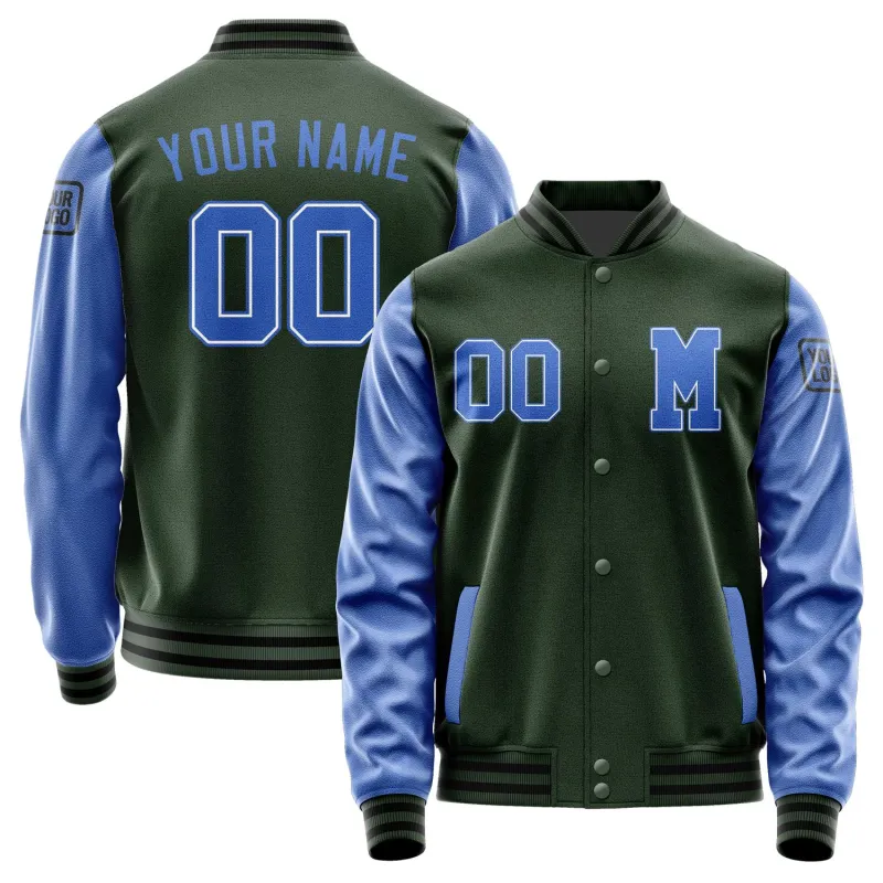 Custom Dark Green Sky Blue Jacket sold by Tailorly