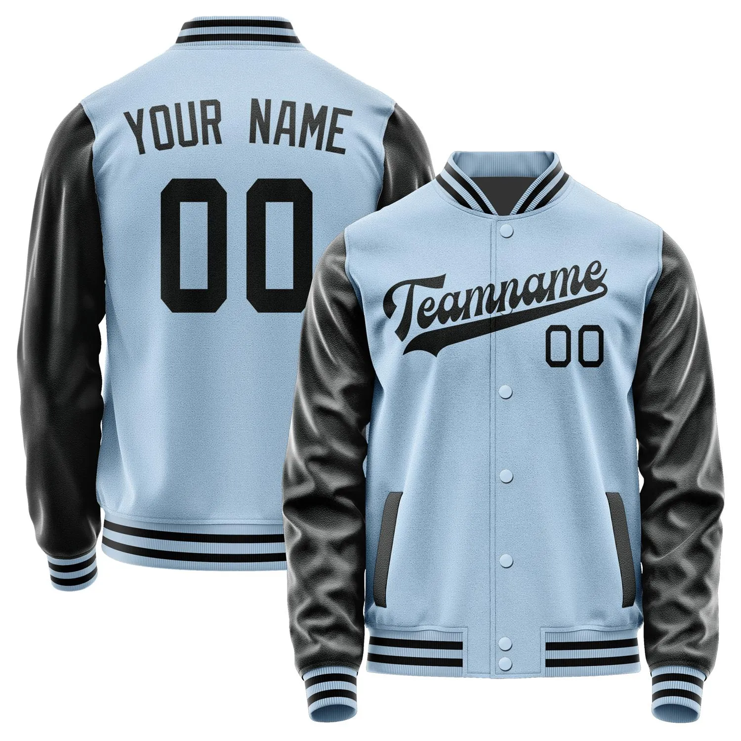 Custom Light Blue Black Jacket sold by Tailorly