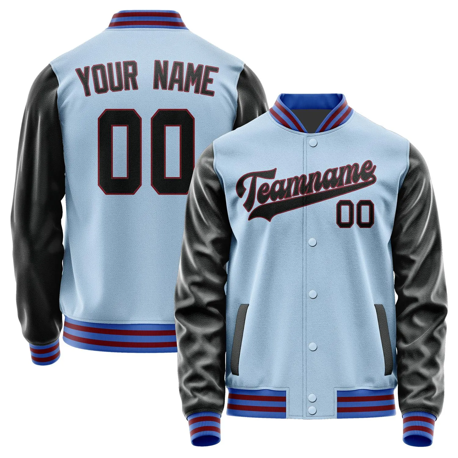 Custom Light Blue Black Jacket sold by Tailorly