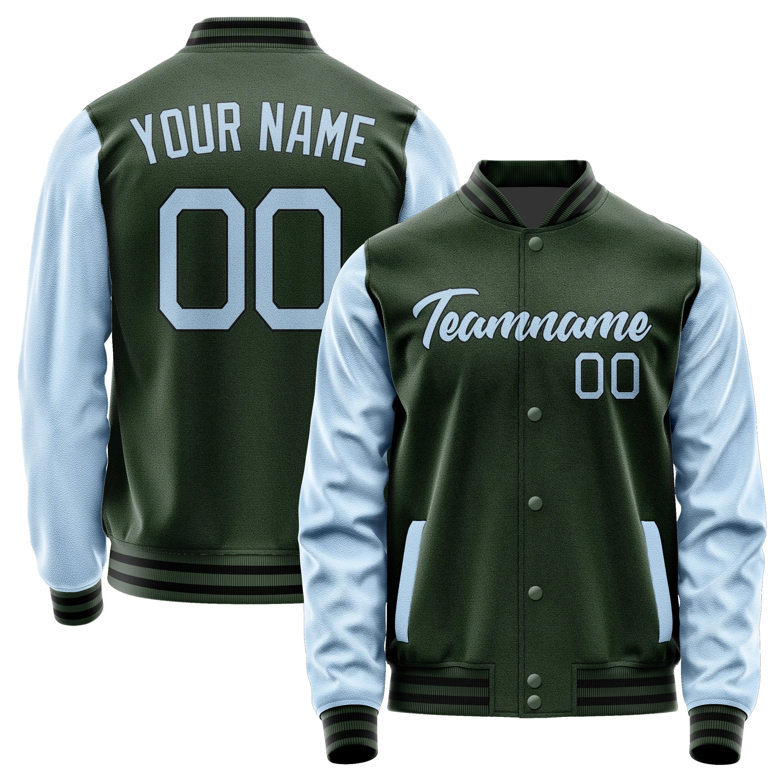 Custom Dark Green Light Blue Jacket sold by Tailorly