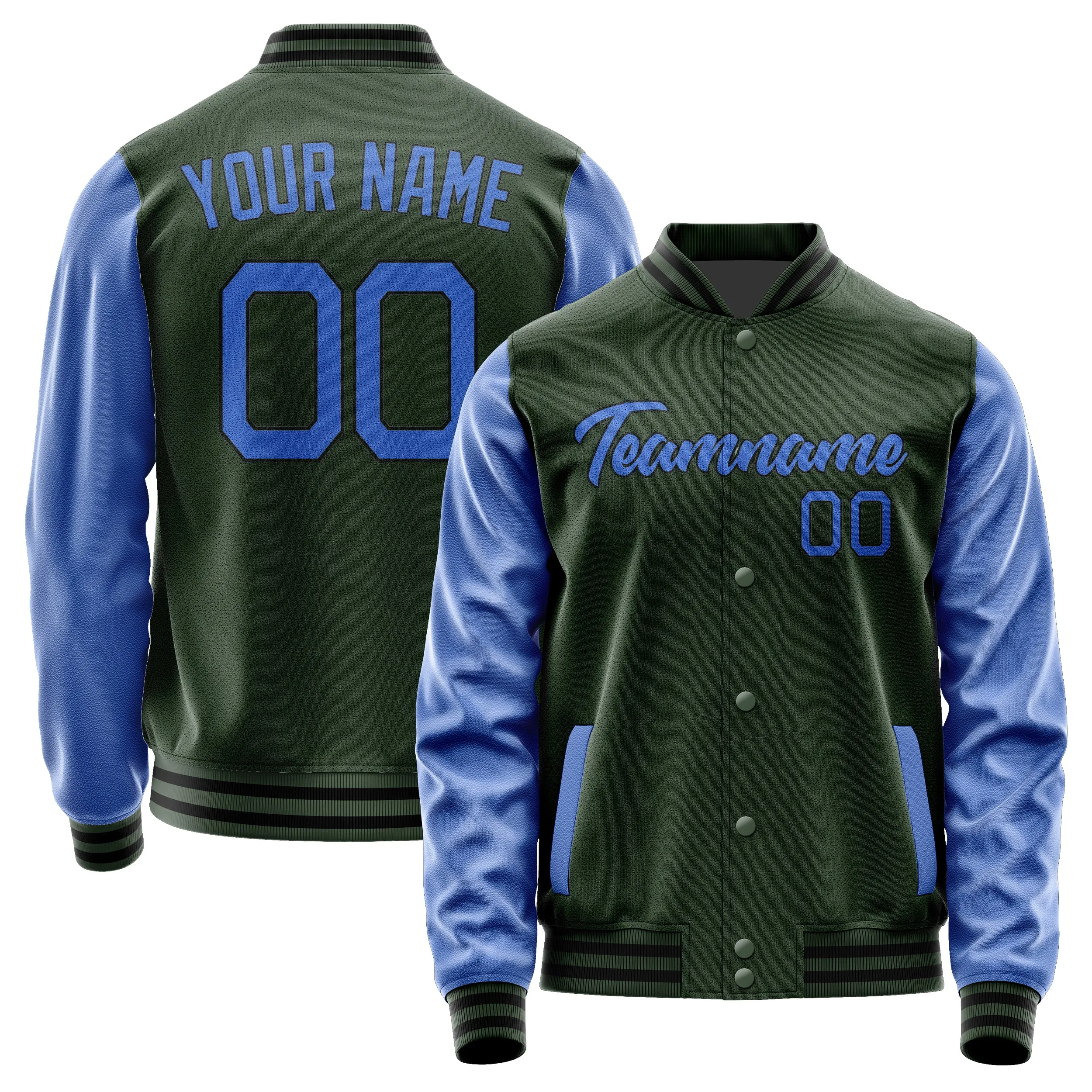 Custom Dark Green Sky Blue Jacket sold by Tailorly