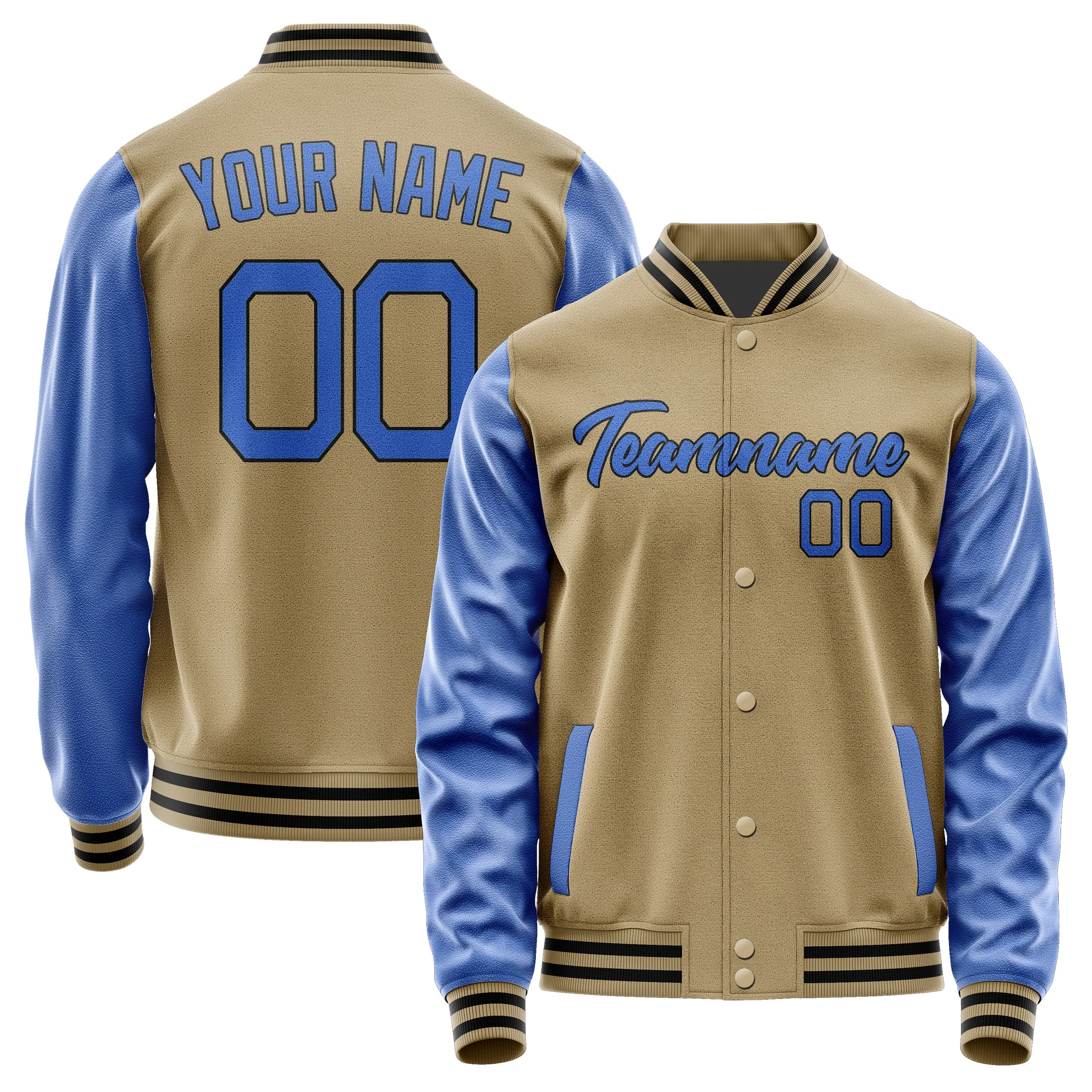 Custom Light Khaki Sky Blue Jacket sold by Tailorly