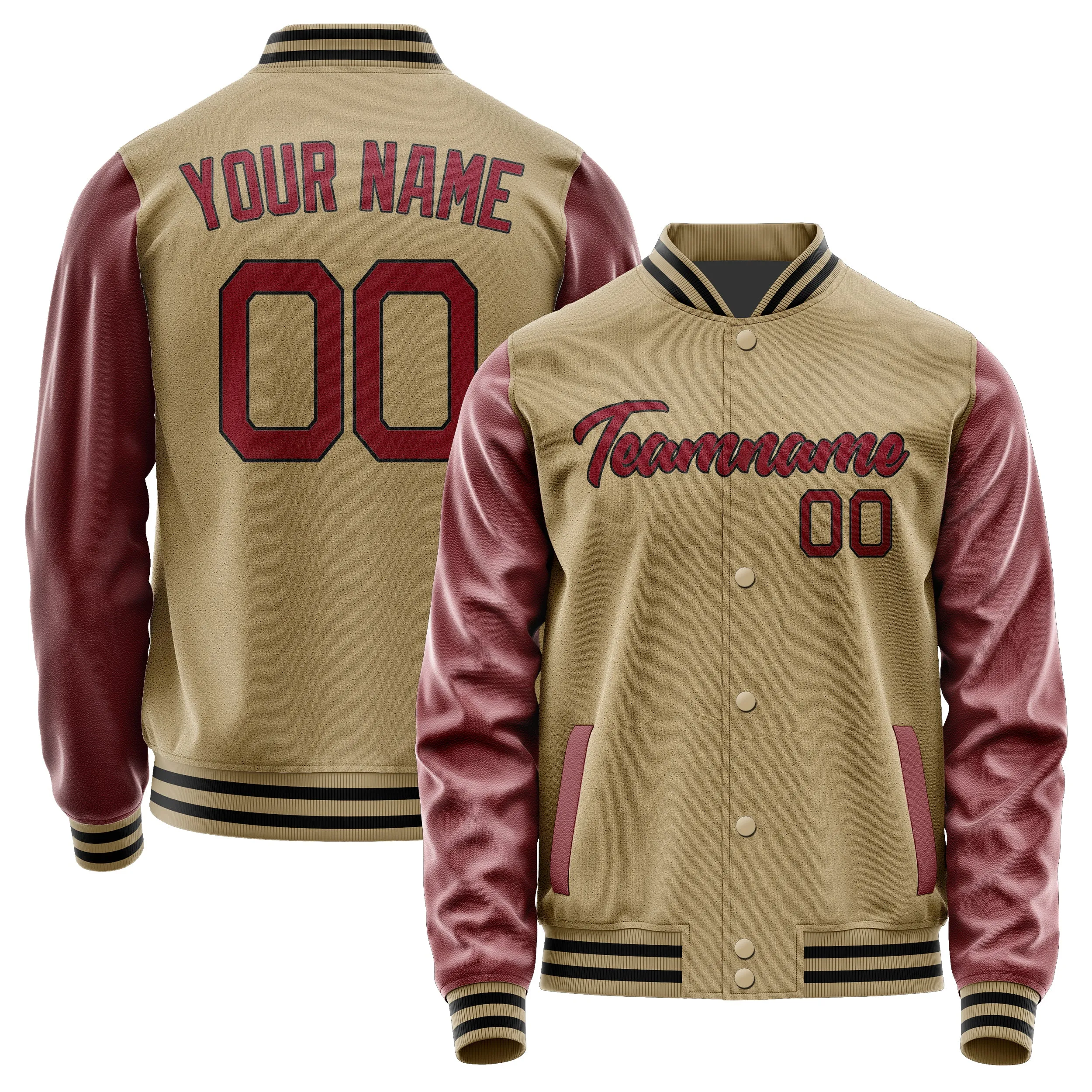 Custom Light Khaki Crimson Red Jacket sold by Tailorly