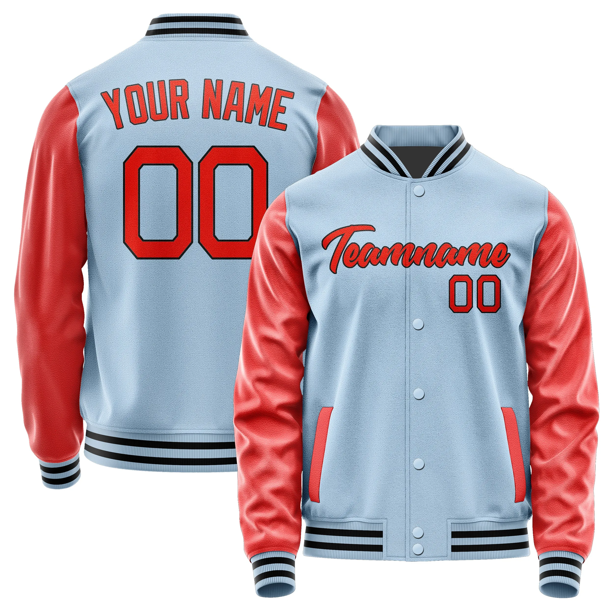 Custom Light Blue Orange Red Jacket sold by Tailorly