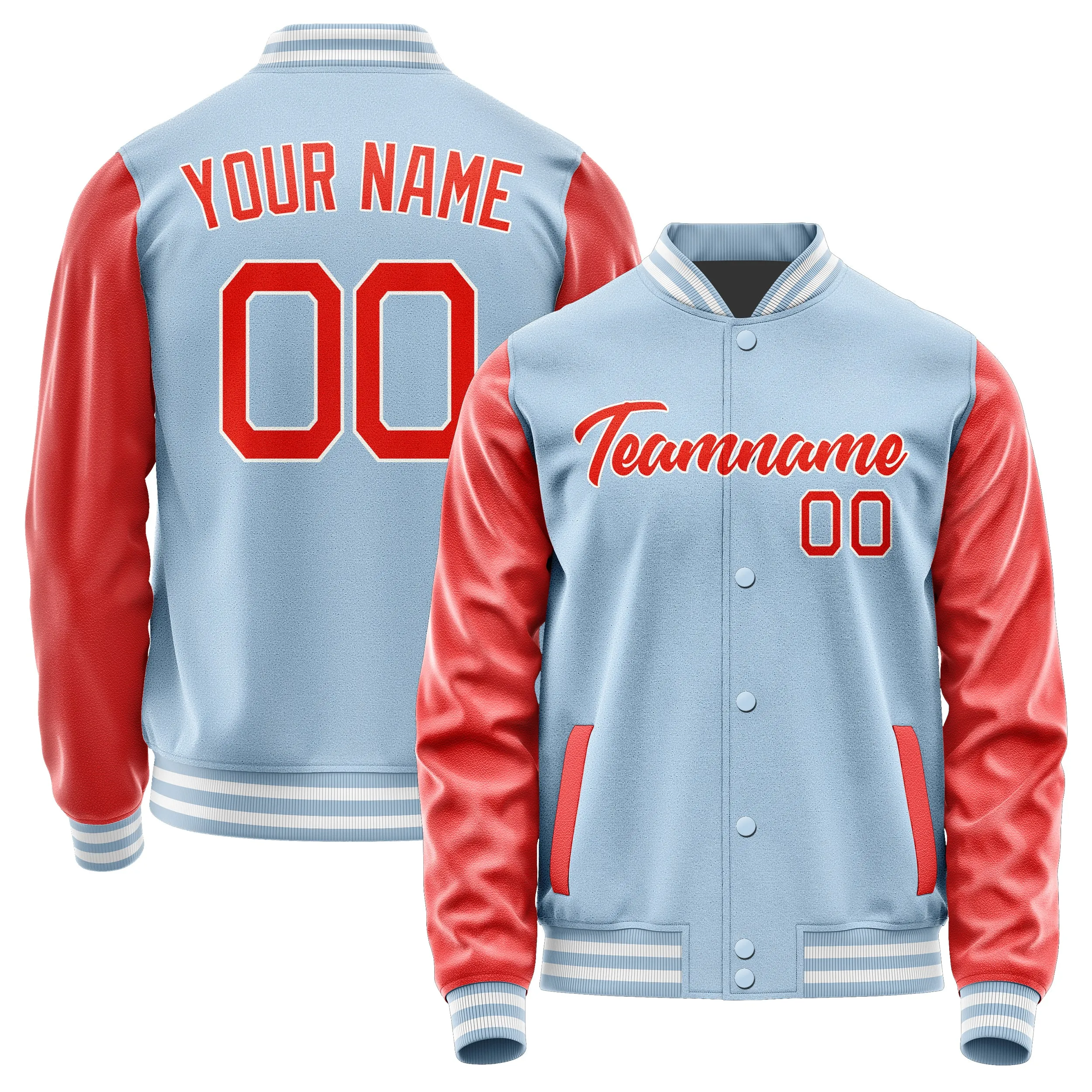 Custom Light Blue Orange Red Jacket sold by Tailorly