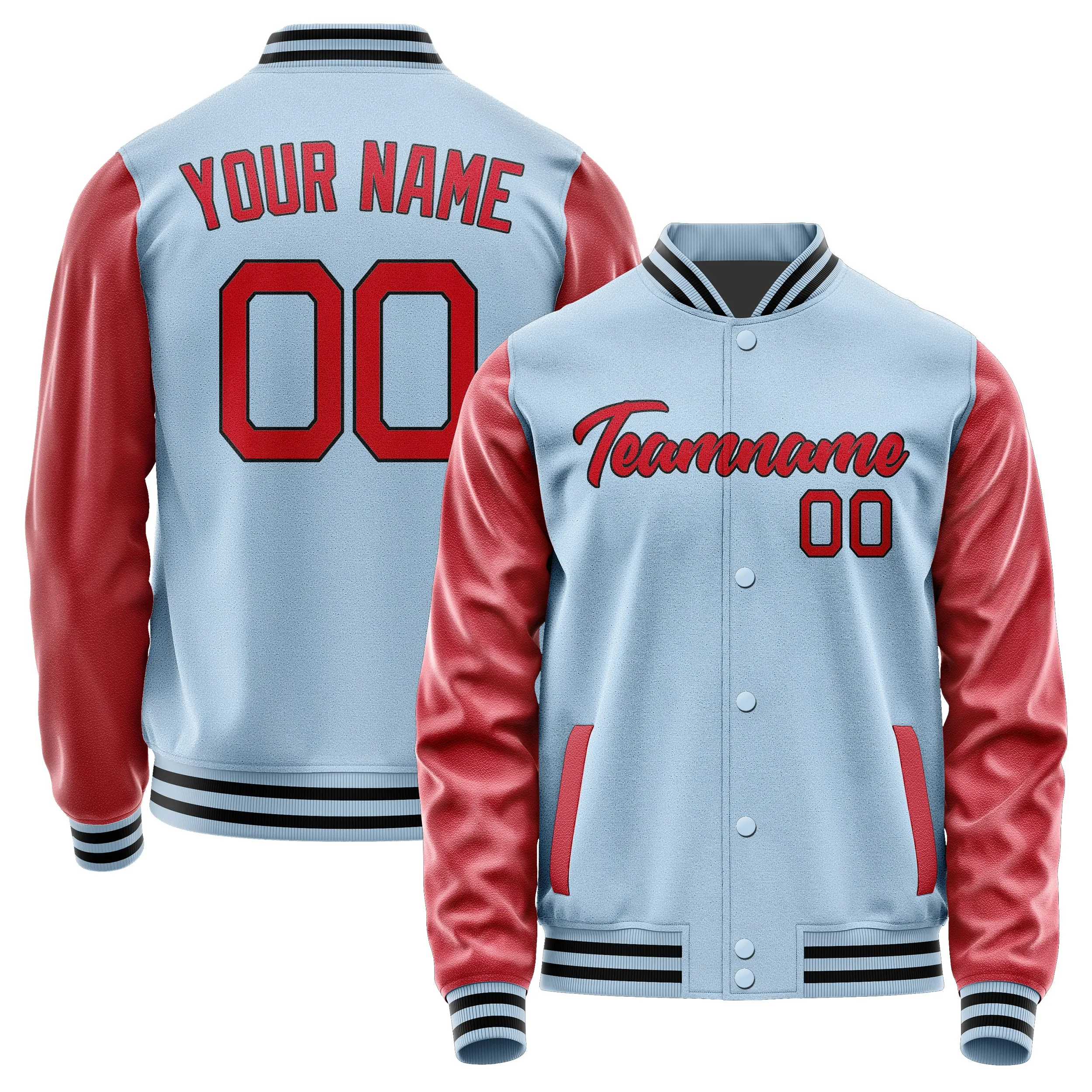 Custom Light Blue Red Jacket sold by Tailorly