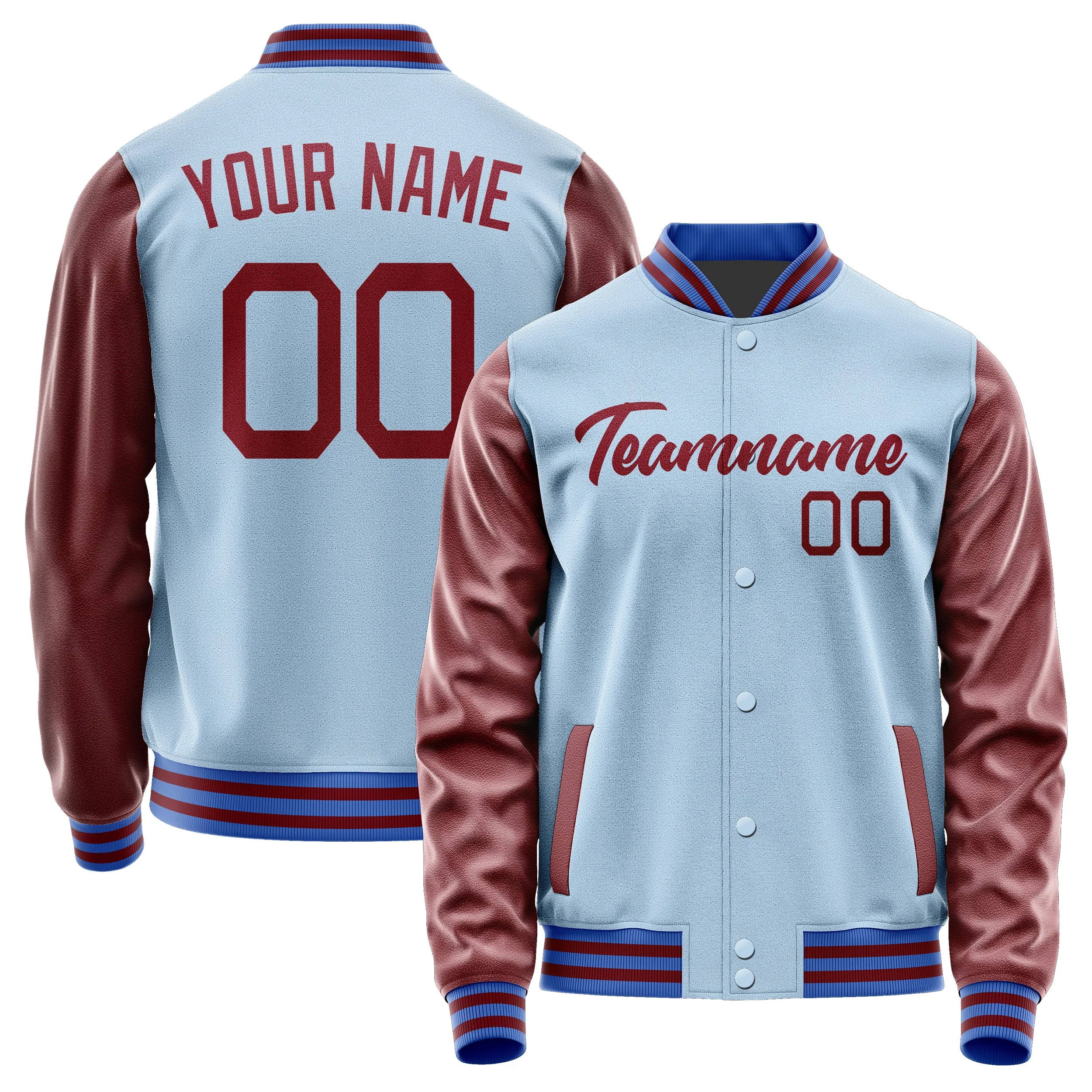 Custom Light Blue Crimson Red Jacket sold by Tailorly