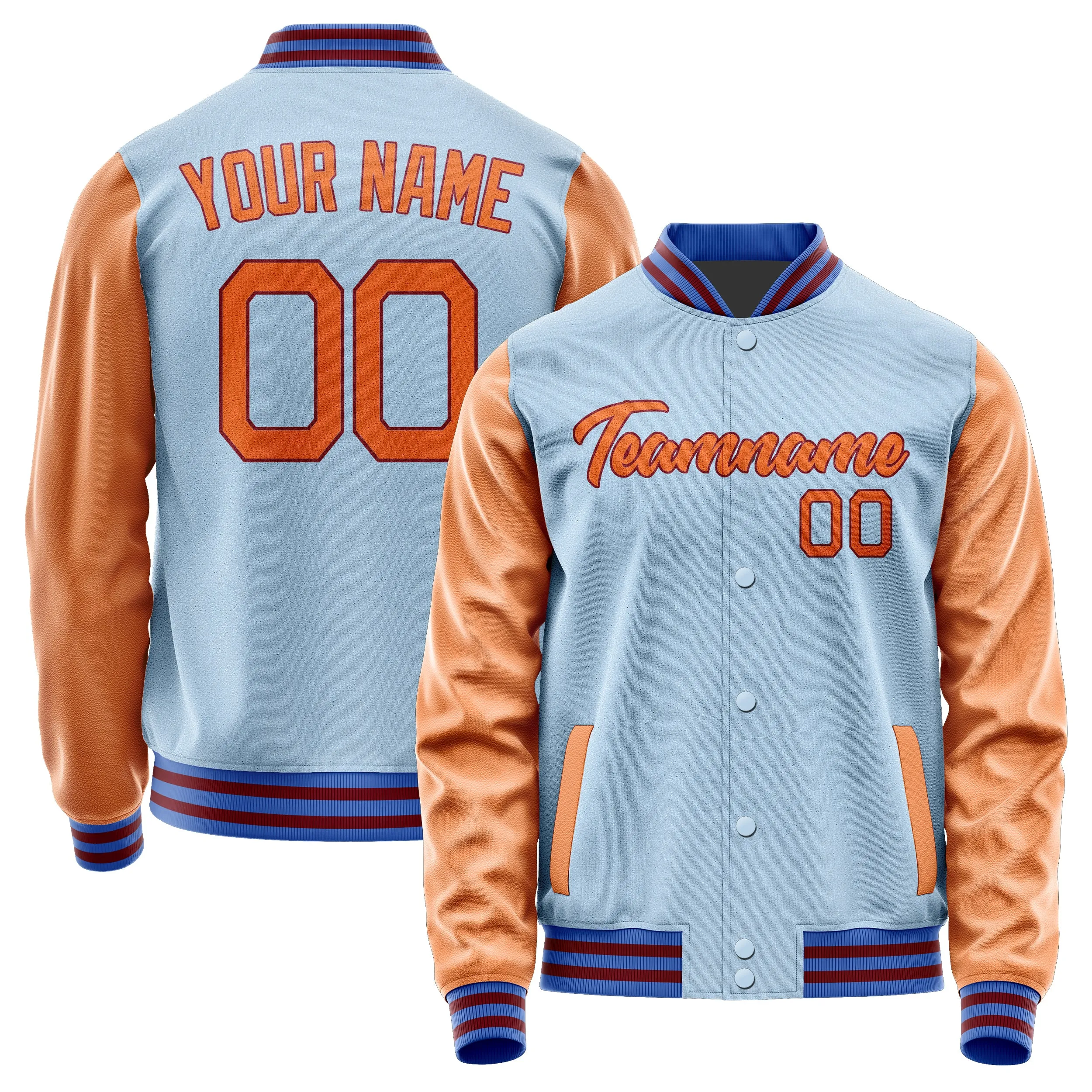Custom Light Blue Orange Jacket sold by Tailorly