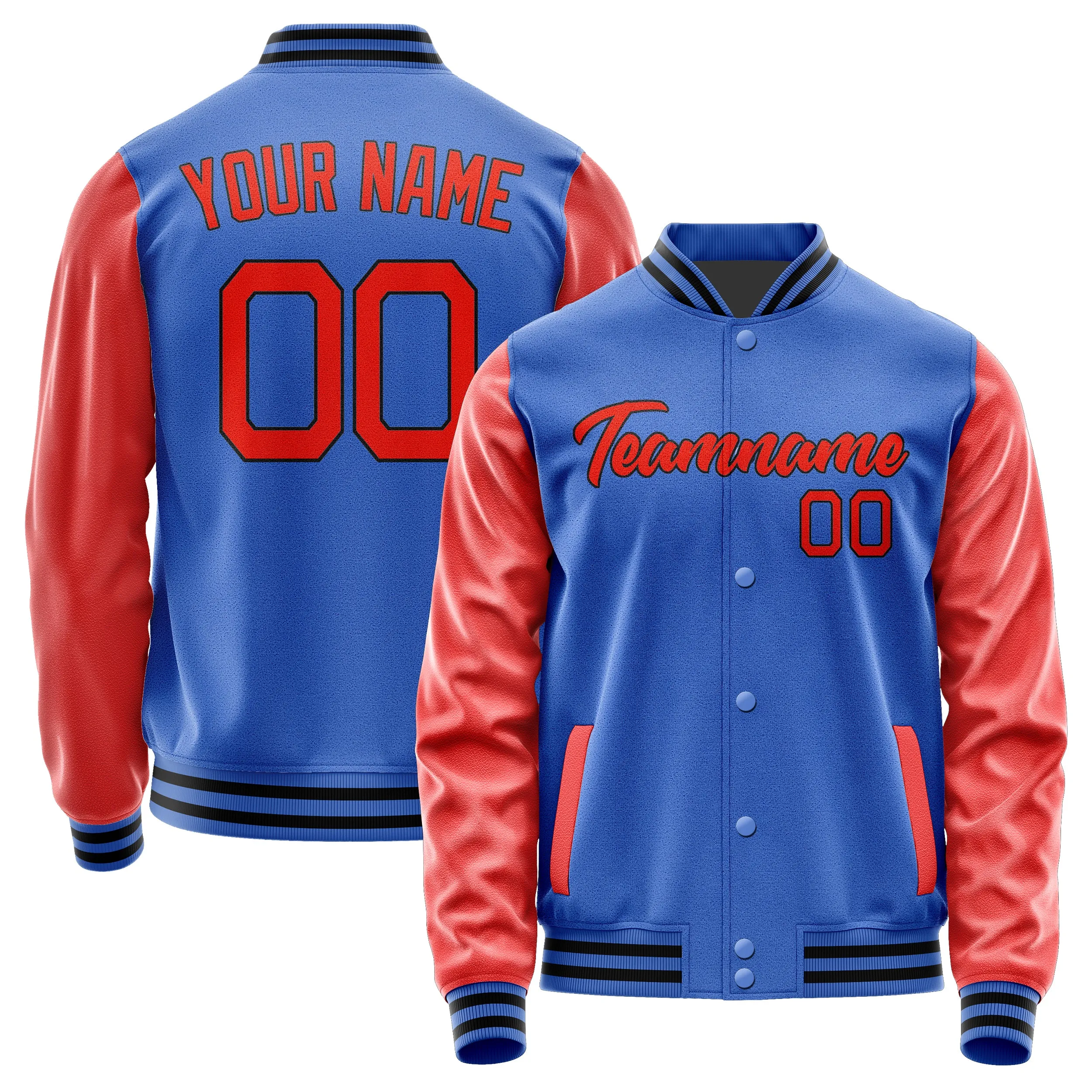 Custom Sky Blue Orange Red Jacket sold by Tailorly
