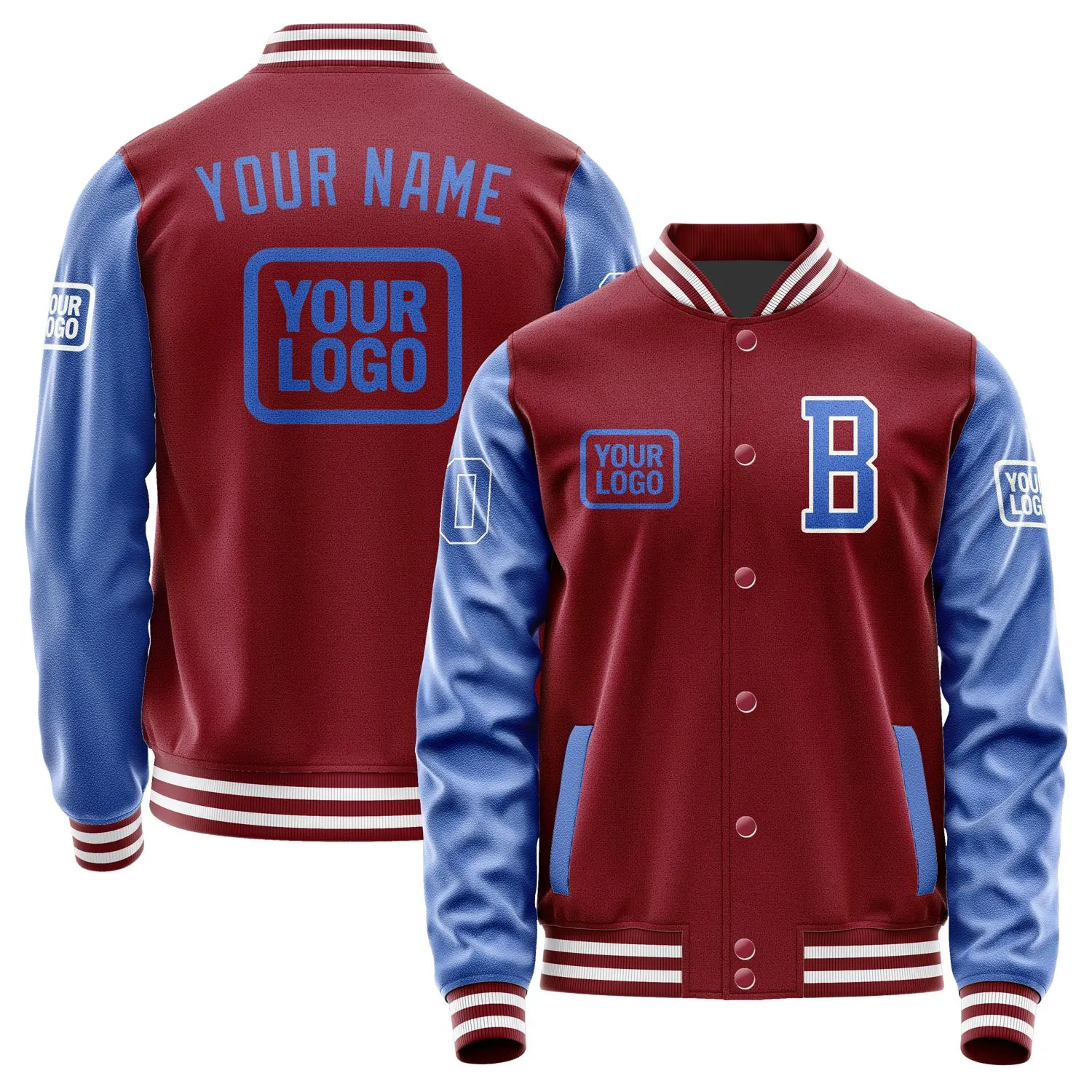 Custom Crimson Red Sky Blue Jacket sold by Tailorly