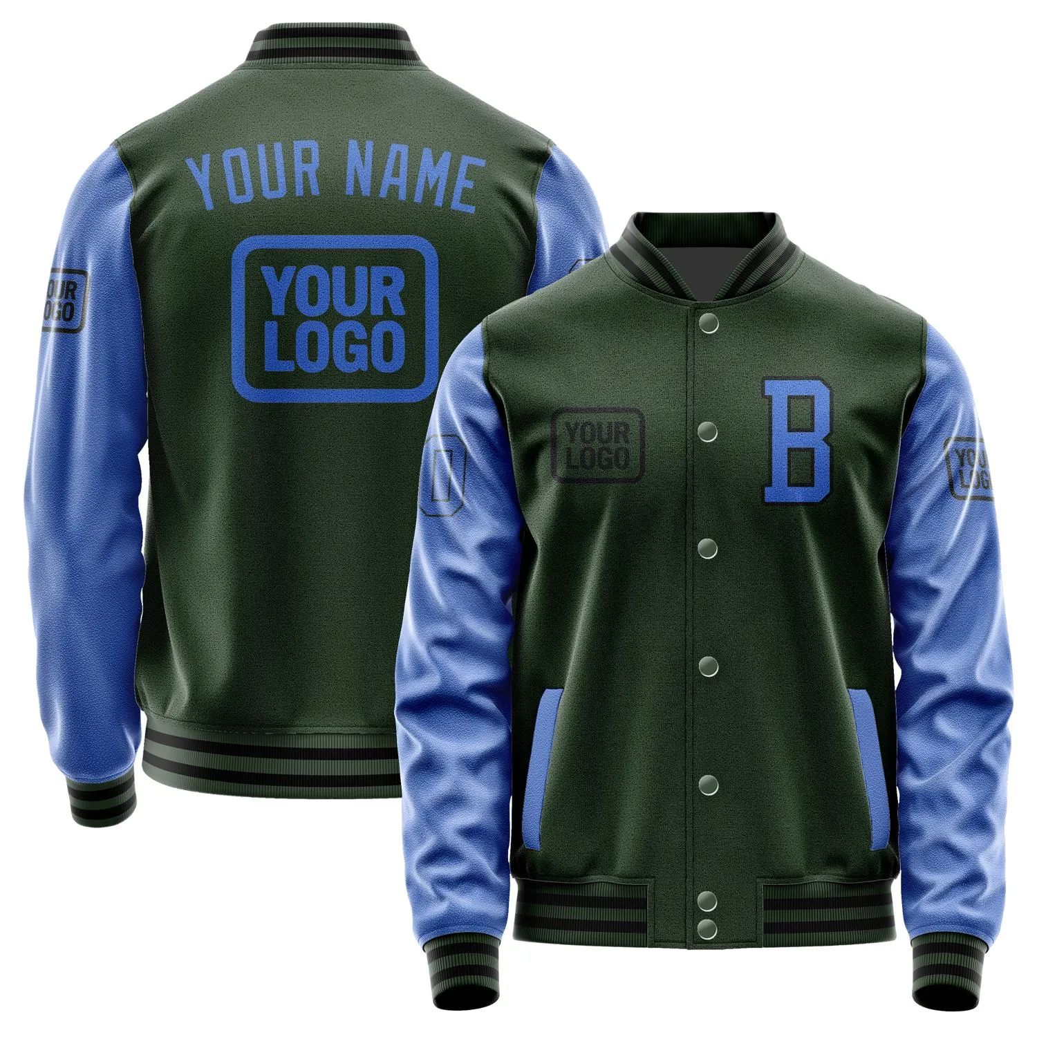 Custom Dark Green Sky Blue Jacket sold by Tailorly
