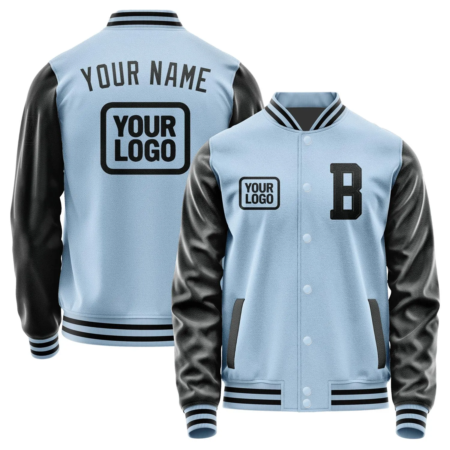 Custom Light Blue Black Jacket sold by Tailorly