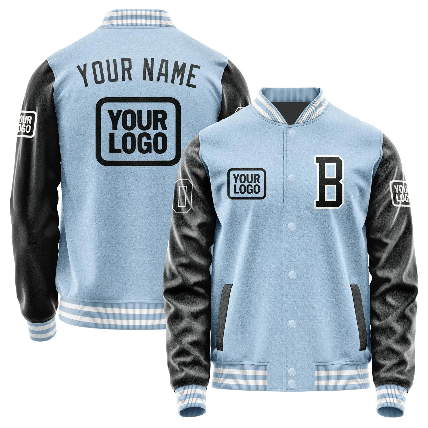 Custom Light Blue Black Jacket sold by Tailorly
