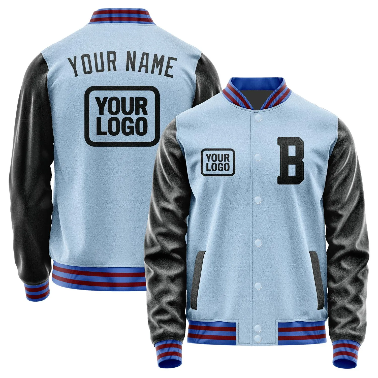 Custom Light Blue Black Jacket sold by Tailorly