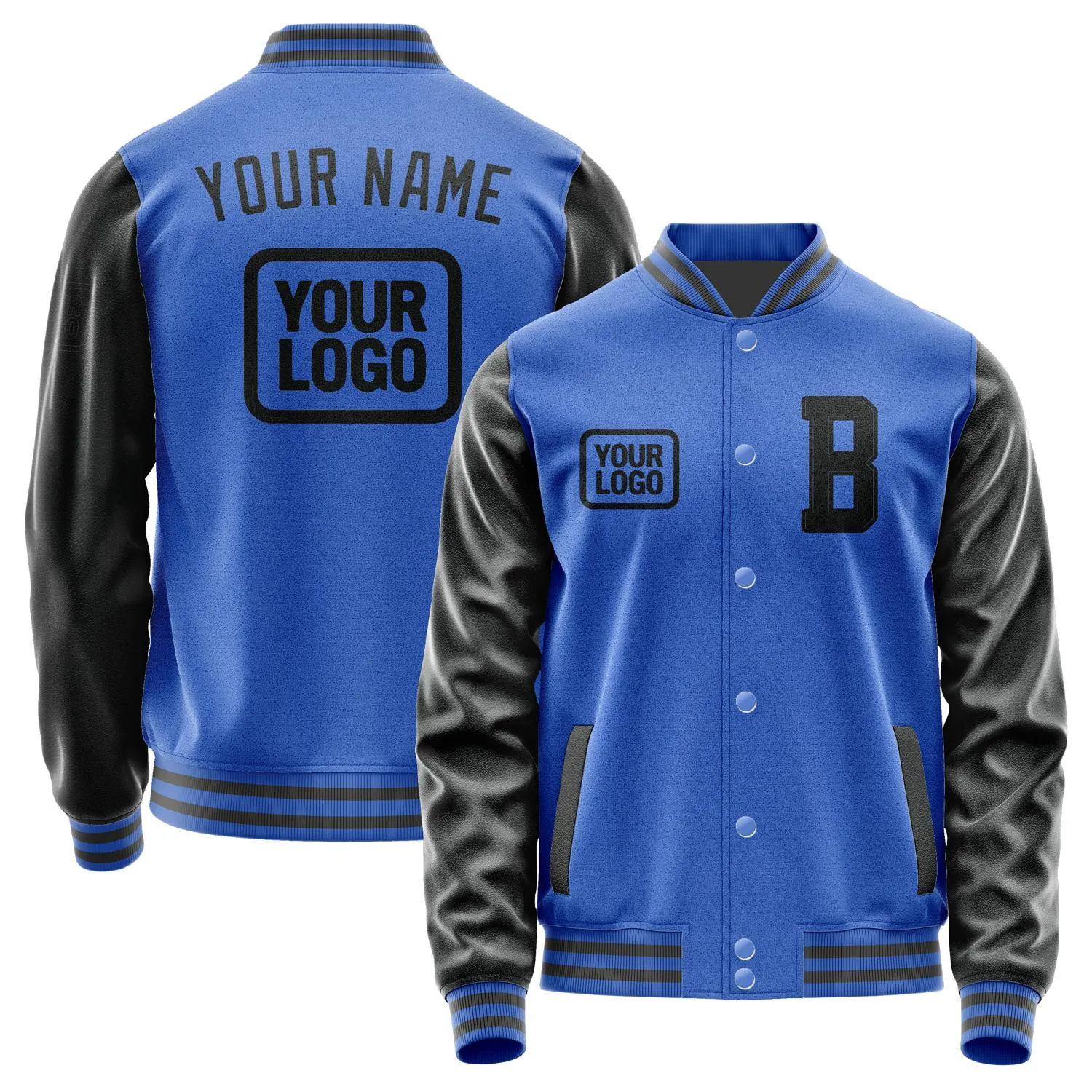 Custom Sky Blue Black Jacket sold by Tailorly