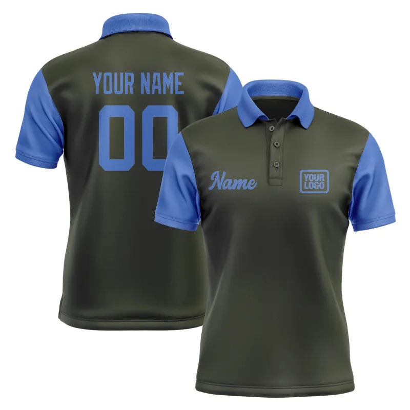 Custom Olive Sky Blue Short-Sleeve Polo Shirt made by Tailorly