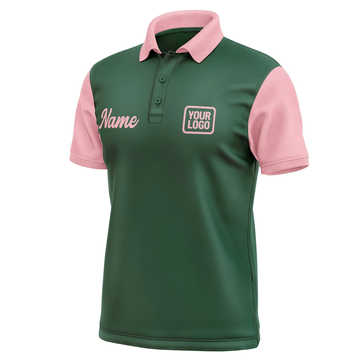 Custom Green Light Pink Short-Sleeve Polo Shirt sold by Tailorly product image thumbnail 4