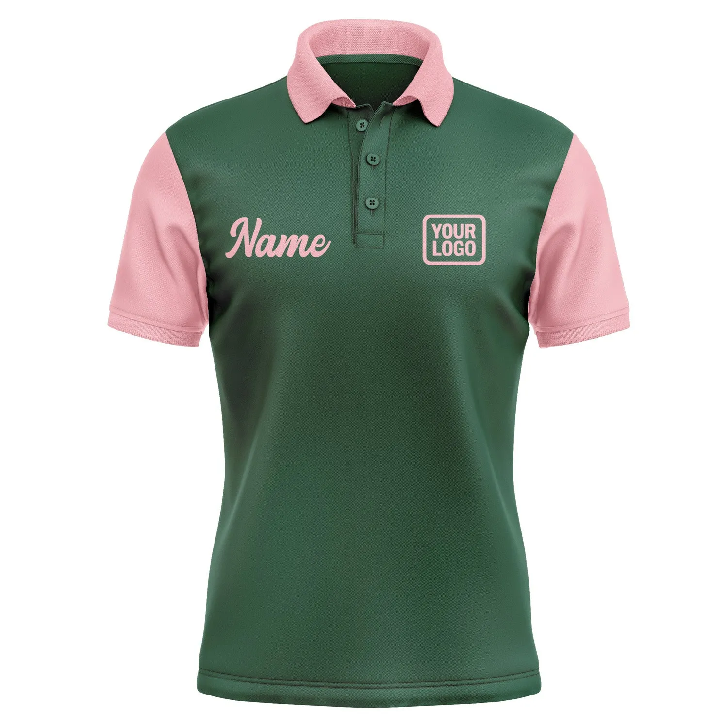 Custom Green Light Pink Short-Sleeve Polo Shirt sold by Tailorly product image thumbnail 2