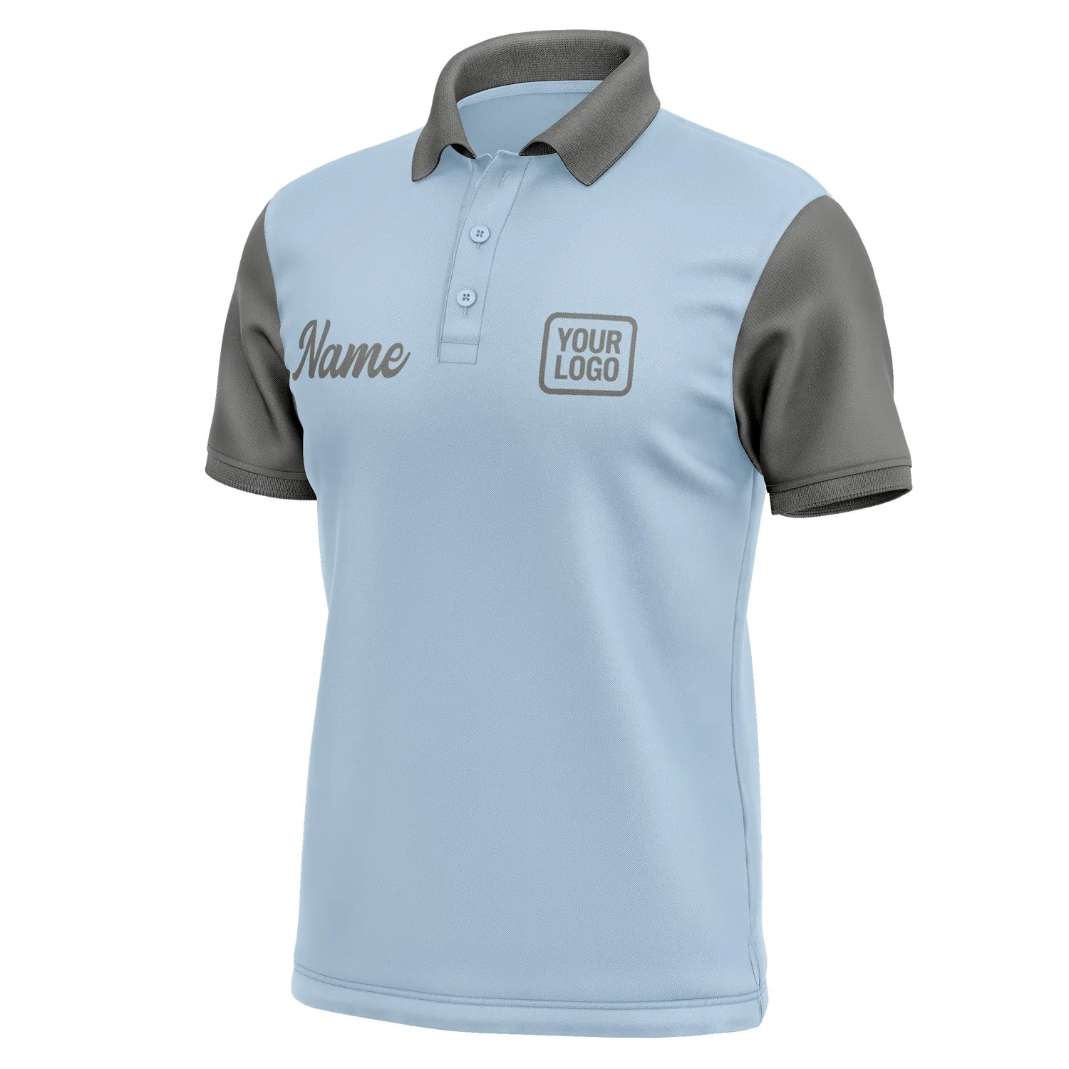 Custom Light Blue Dark Grey Short-Sleeve Polo Shirt sold by Tailorly product image thumbnail 4