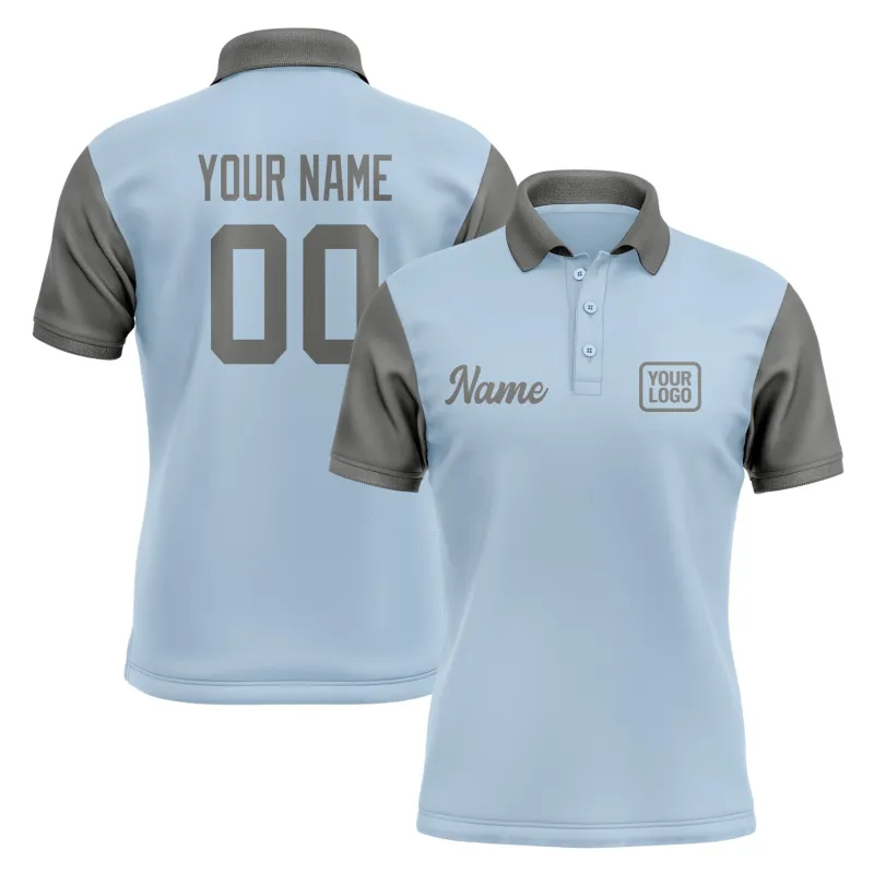 Custom Light Blue Dark Grey Short-Sleeve Polo Shirt made by Tailorly