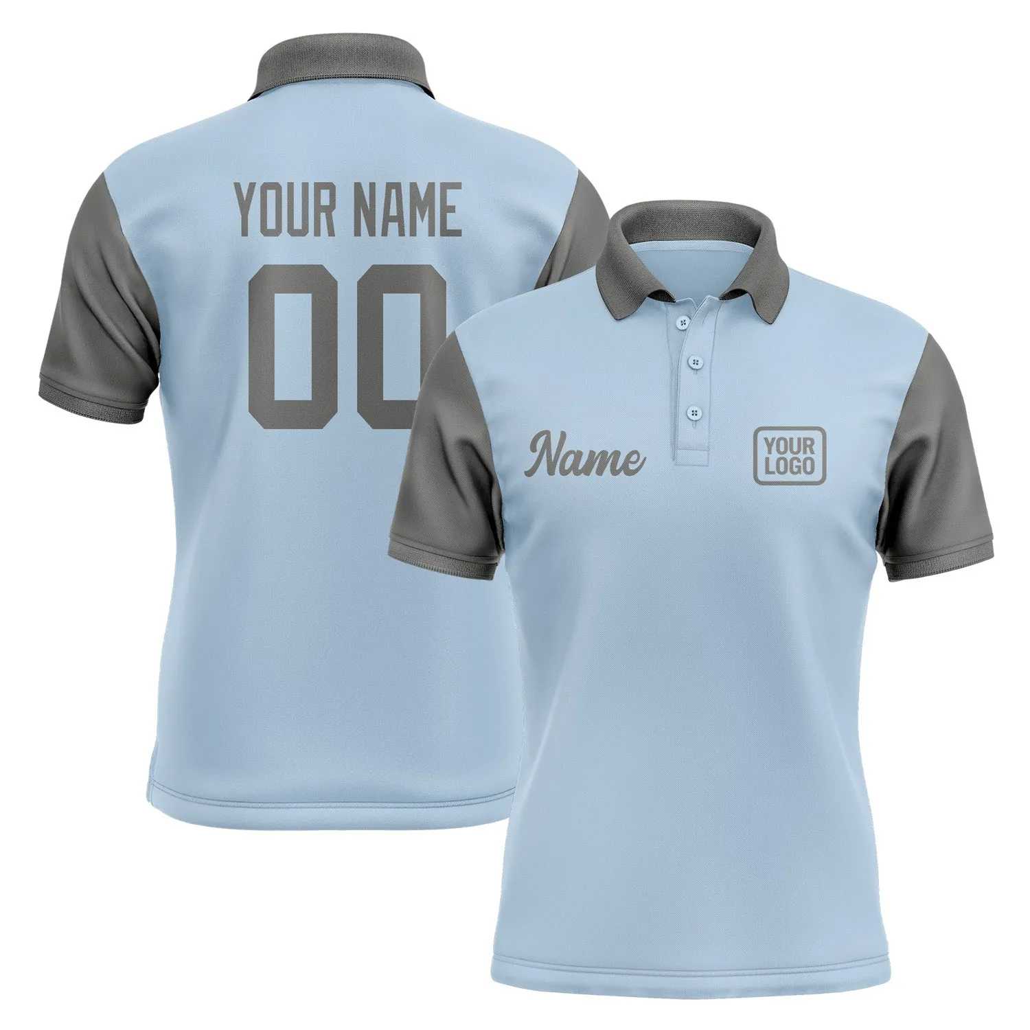 Custom Light Blue Dark Grey Short-Sleeve Polo Shirt sold by Tailorly