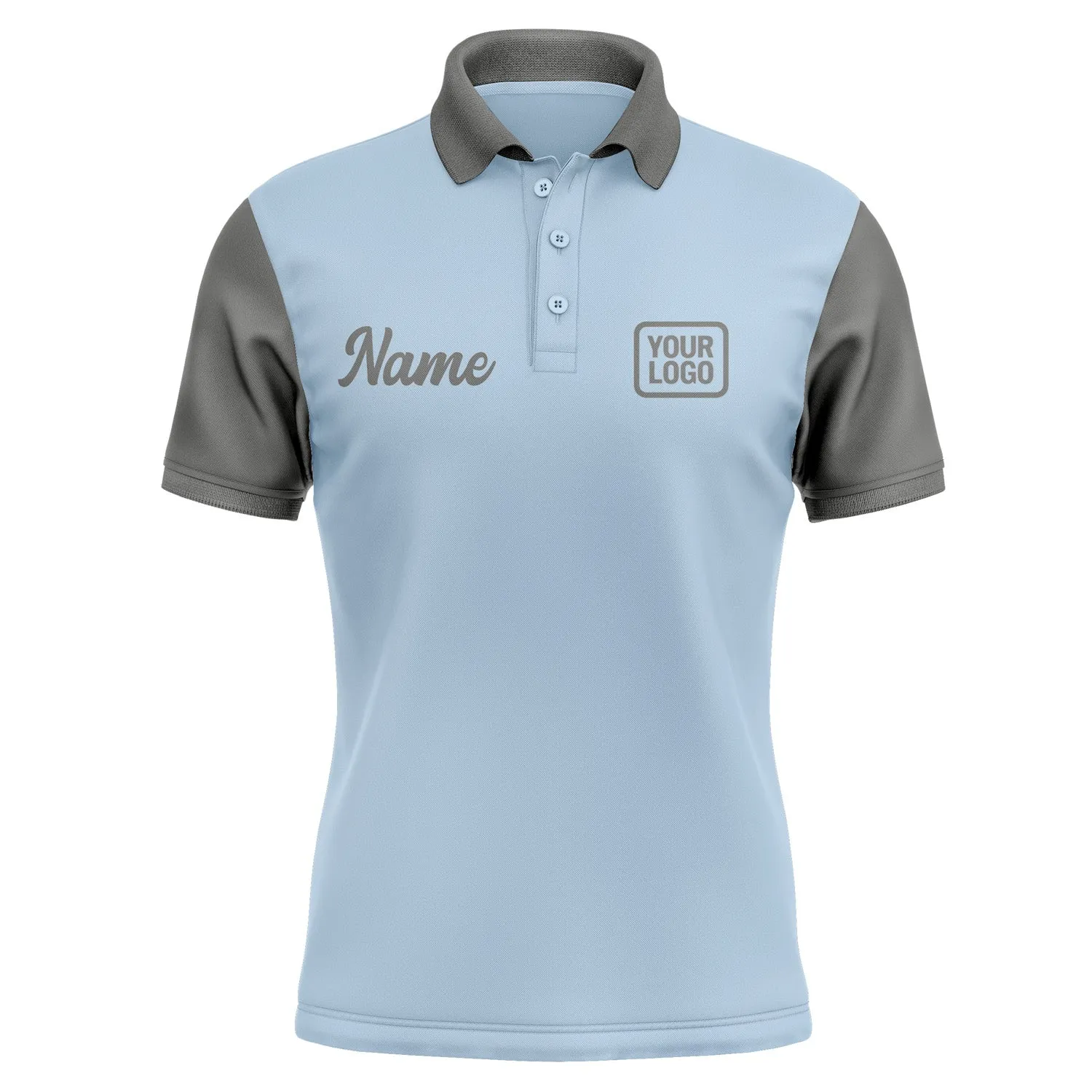 Custom Light Blue Dark Grey Short-Sleeve Polo Shirt sold by Tailorly product image thumbnail 2