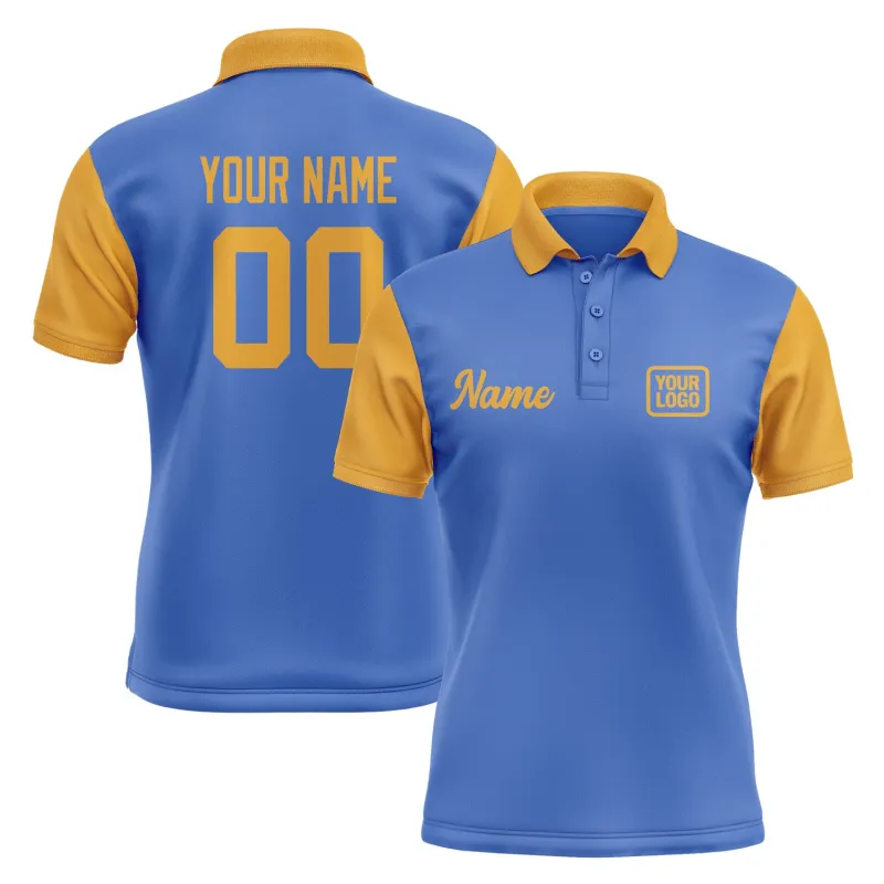 Custom Sky Blue Yellow Short-Sleeve Polo Shirt made by Tailorly