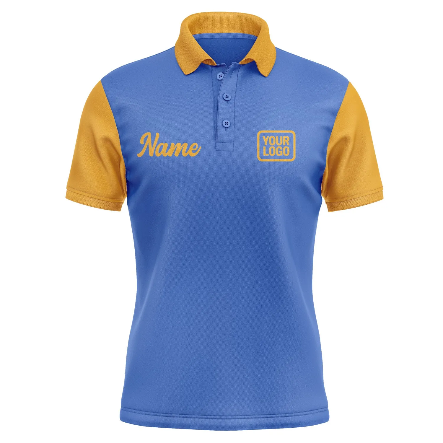 Custom Sky Blue Yellow Short-Sleeve Polo Shirt sold by Tailorly product image thumbnail 2