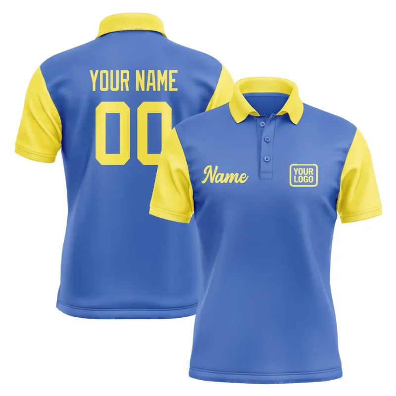 Custom Sky Blue Light Yellow Short-Sleeve Polo Shirt made by Tailorly