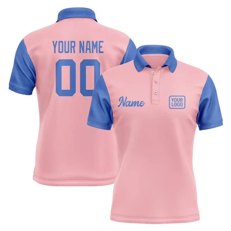 Custom Light Pink Sky Blue Short-Sleeve Polo Shirt sold by Tailorly