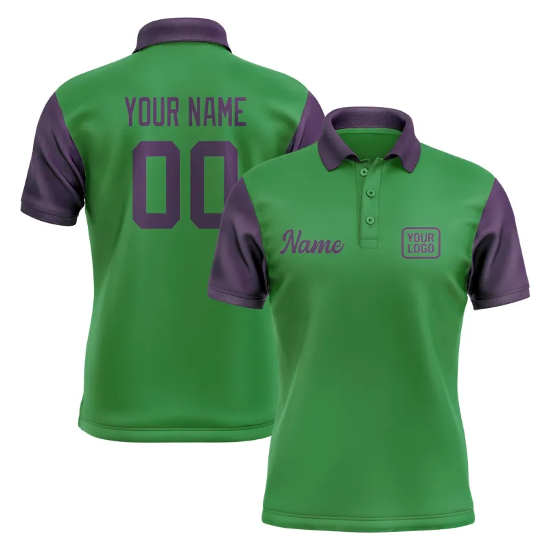 Custom Emerald Green Purple Short-Sleeve Polo Shirt made by Tailorly