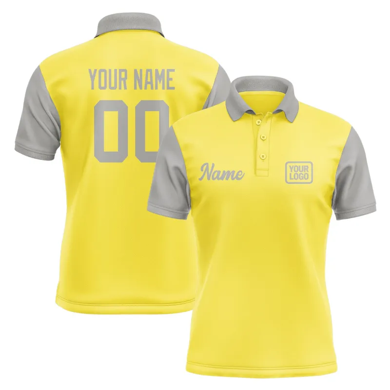 Custom Light Yellow Gray Short-Sleeve Polo Shirt made by Tailorly