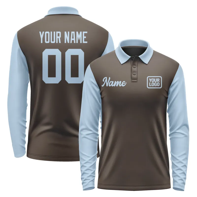 Custom Brown Light Blue Long Sleeve Polo Shirt sold by Tailorly