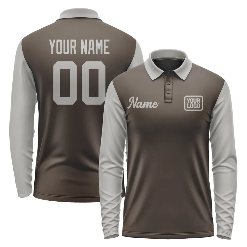 Custom Brown Gray Long Sleeve Polo Shirt sold by Tailorly