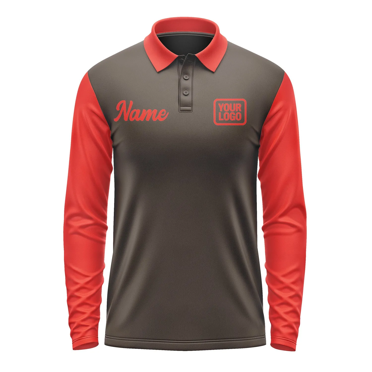 Custom Brown Orange Red Long Sleeve Polo Shirt sold by Tailorly product image thumbnail 2