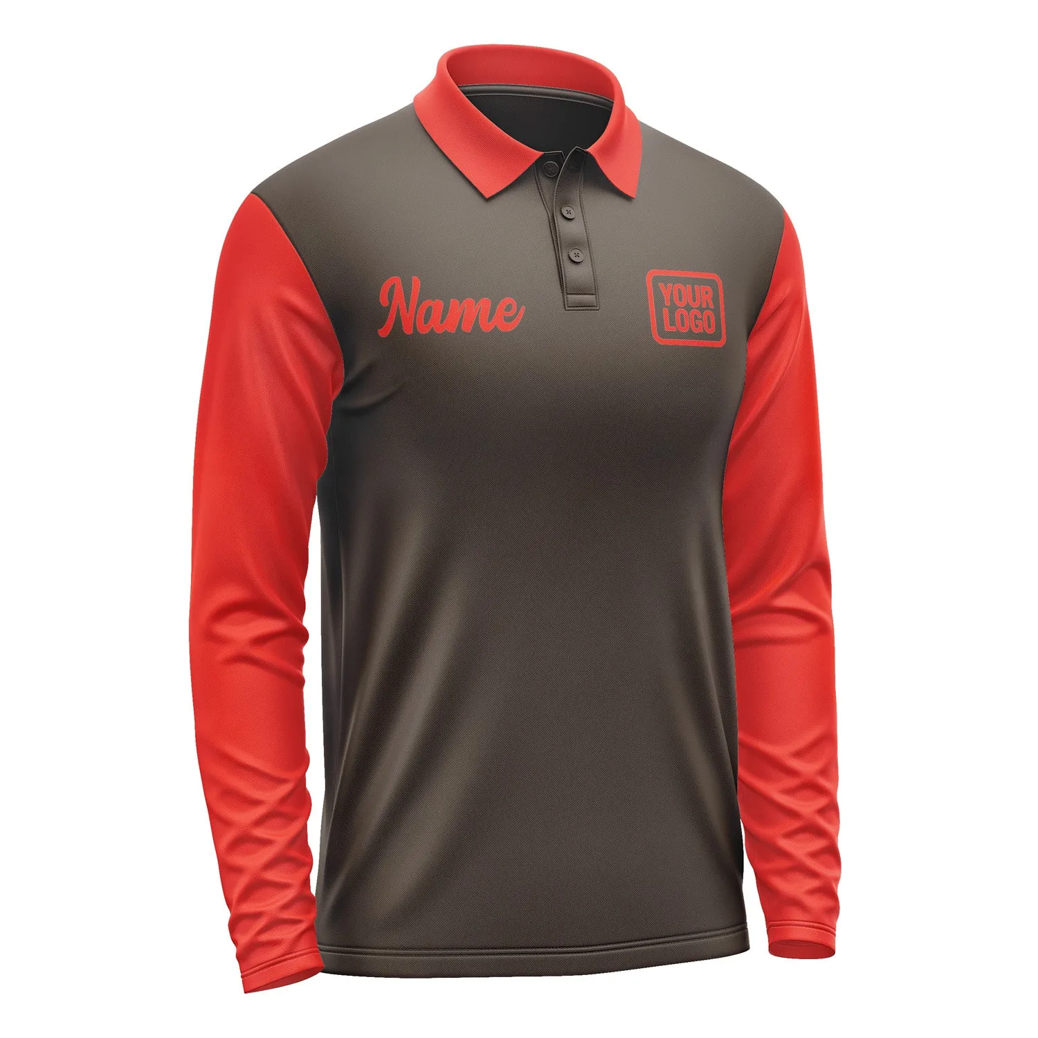 Custom Brown Orange Red Long Sleeve Polo Shirt sold by Tailorly product image thumbnail 4