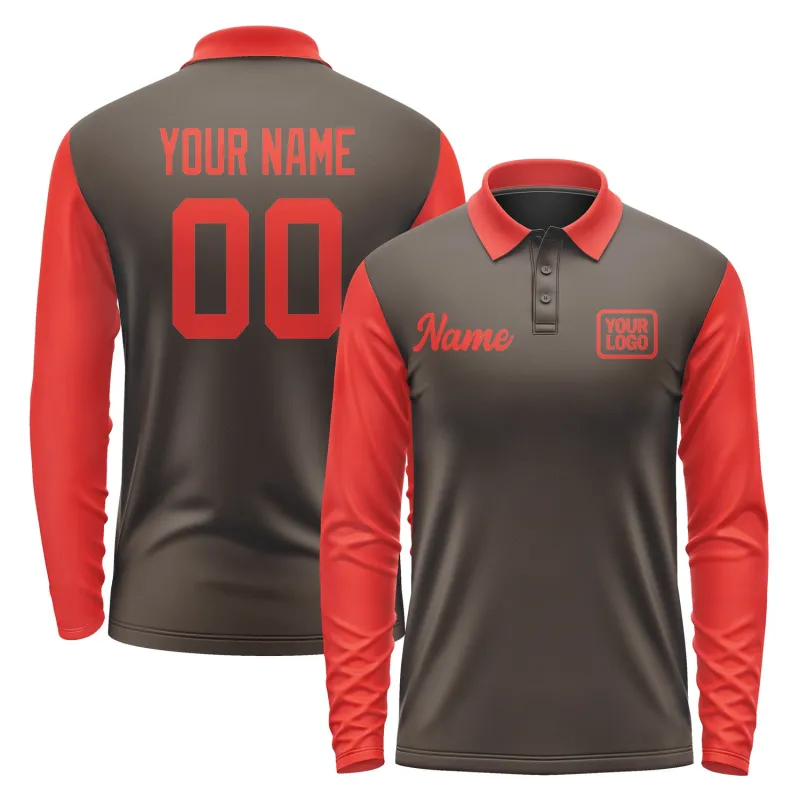 Custom Brown Orange Red Long Sleeve Polo Shirt sold by Tailorly