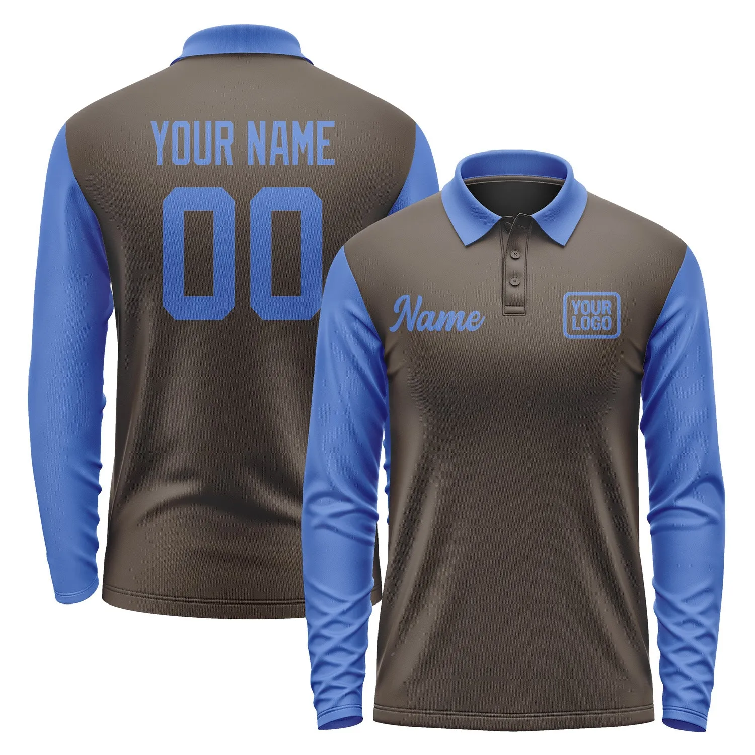 Custom Brown Sky Blue Long Sleeve Polo Shirt sold by Tailorly