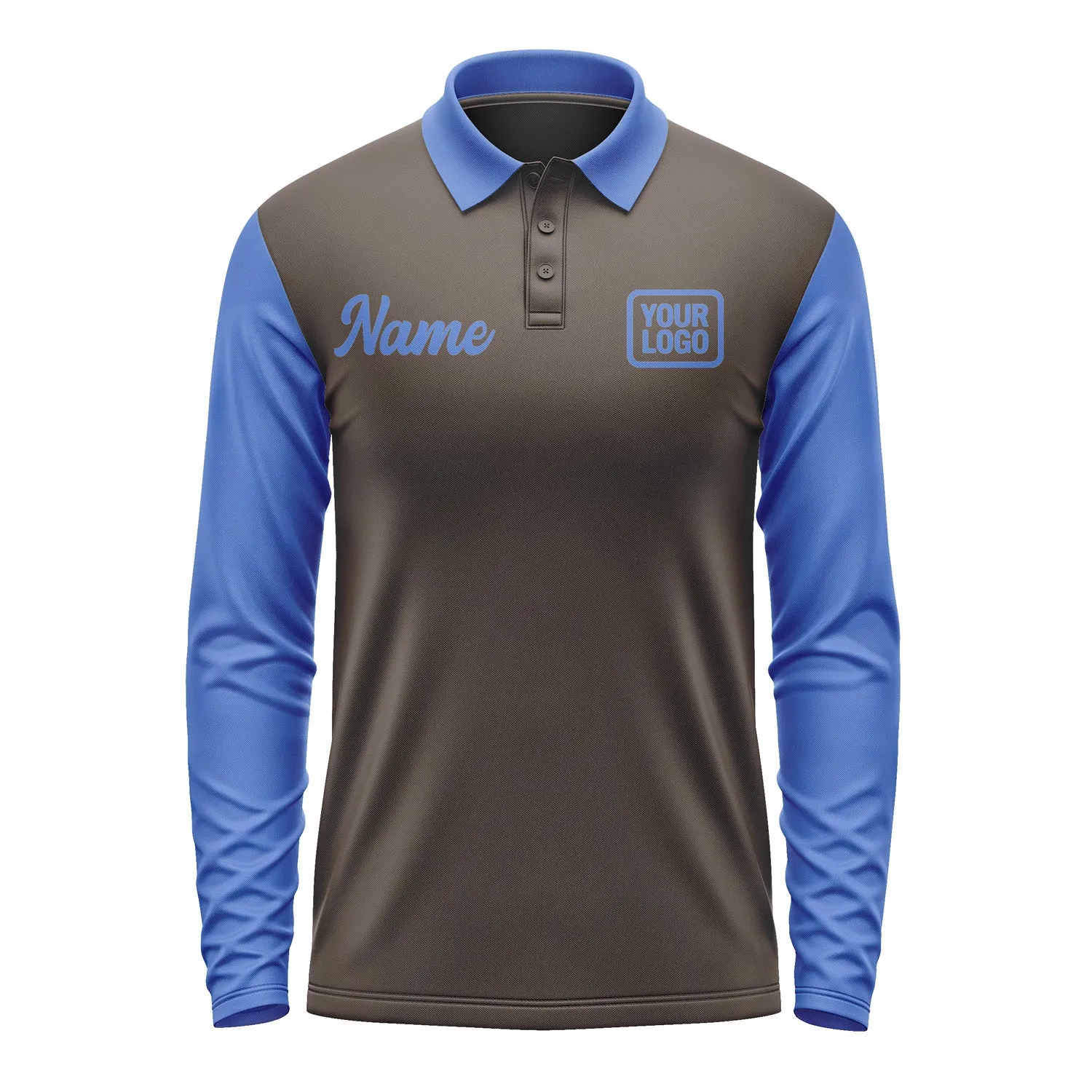 Custom Brown Sky Blue Long Sleeve Polo Shirt sold by Tailorly product image thumbnail 2