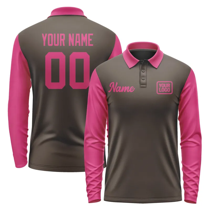 Custom Brown Pink Long Sleeve Polo Shirt sold by Tailorly