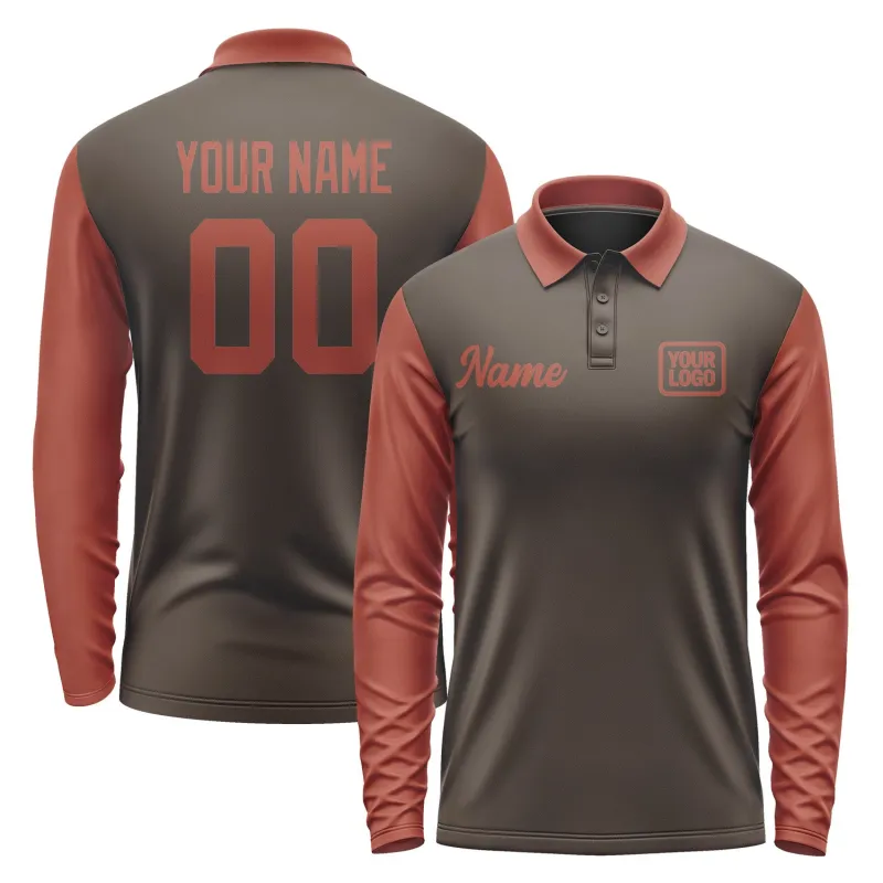 Custom Brown Coral Red Long Sleeve Polo Shirt sold by Tailorly