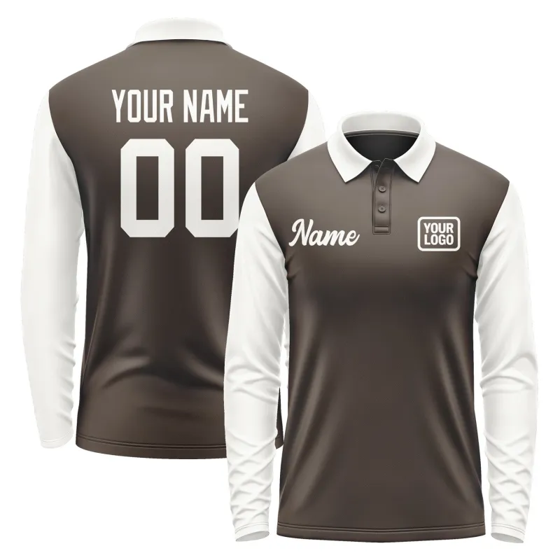 Custom Brown White Long Sleeve Polo Shirt sold by Tailorly