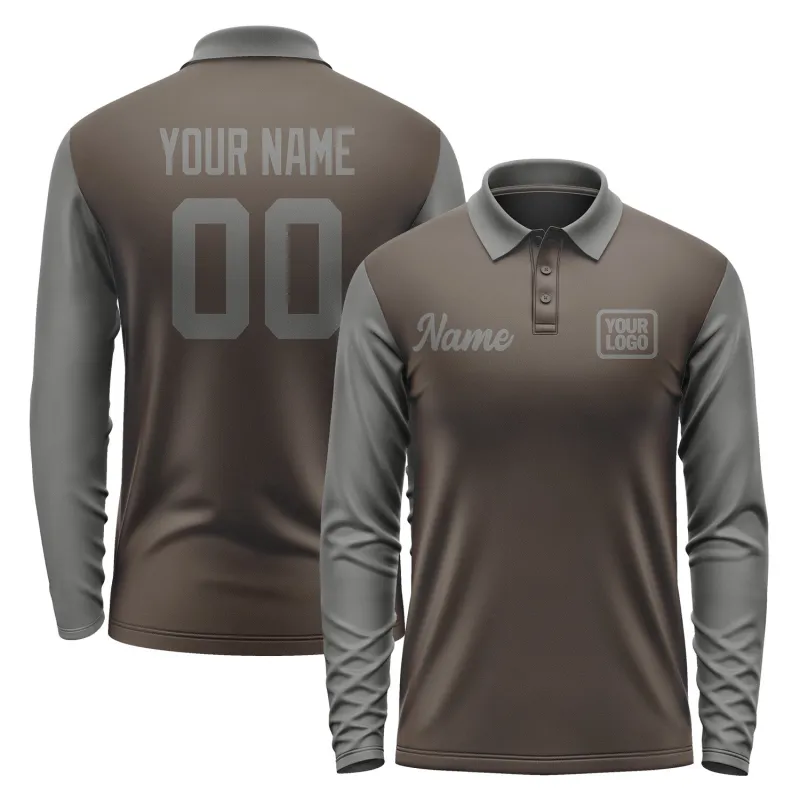 Custom Brown Dark Grey Long Sleeve Polo Shirt sold by Tailorly