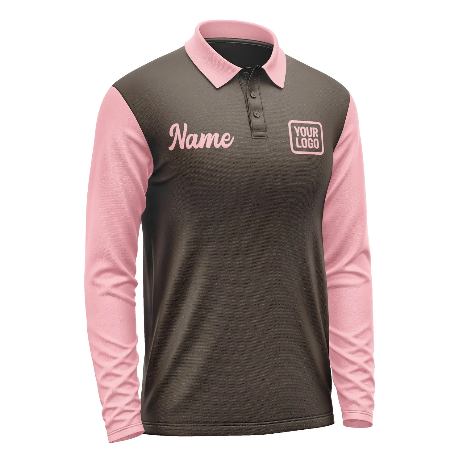 Custom Brown Light Pink Long Sleeve Polo Shirt sold by Tailorly product image thumbnail 4