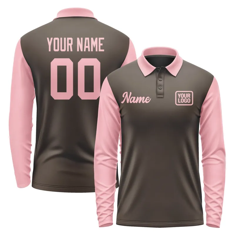 Custom Brown Light Pink Long Sleeve Polo Shirt sold by Tailorly