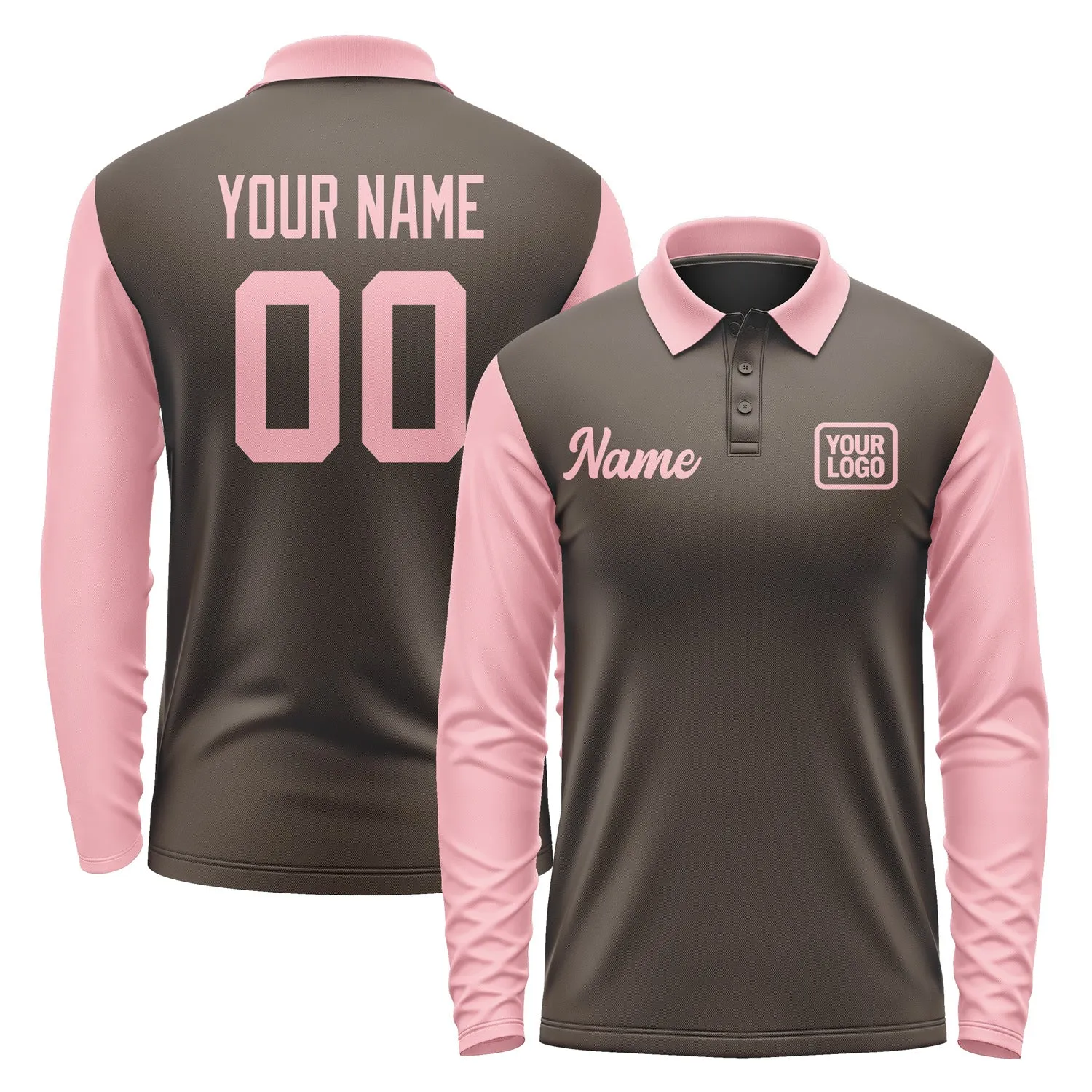 Custom Brown Light Pink Long Sleeve Polo Shirt sold by Tailorly
