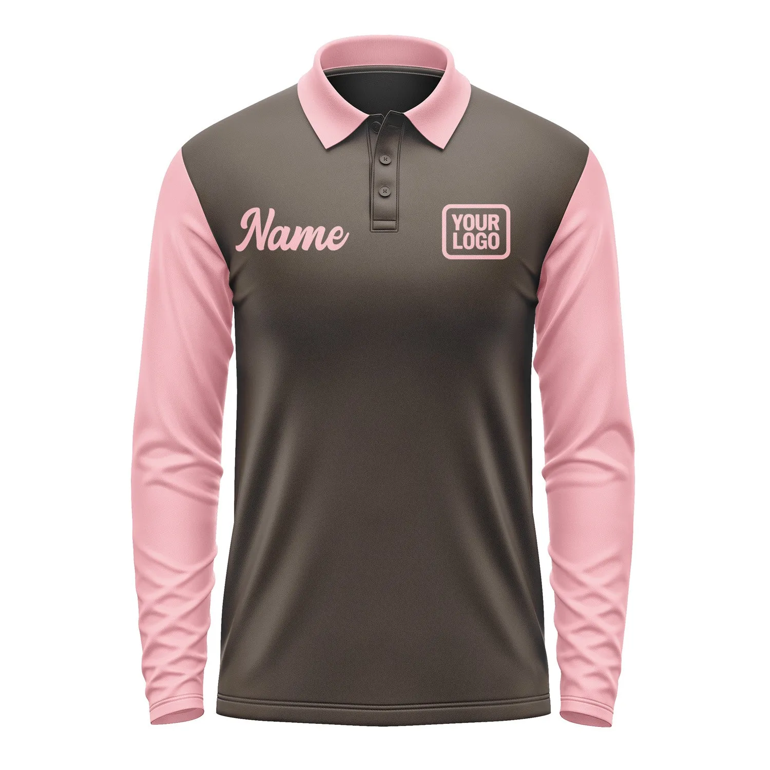 Custom Brown Light Pink Long Sleeve Polo Shirt sold by Tailorly product image thumbnail 2