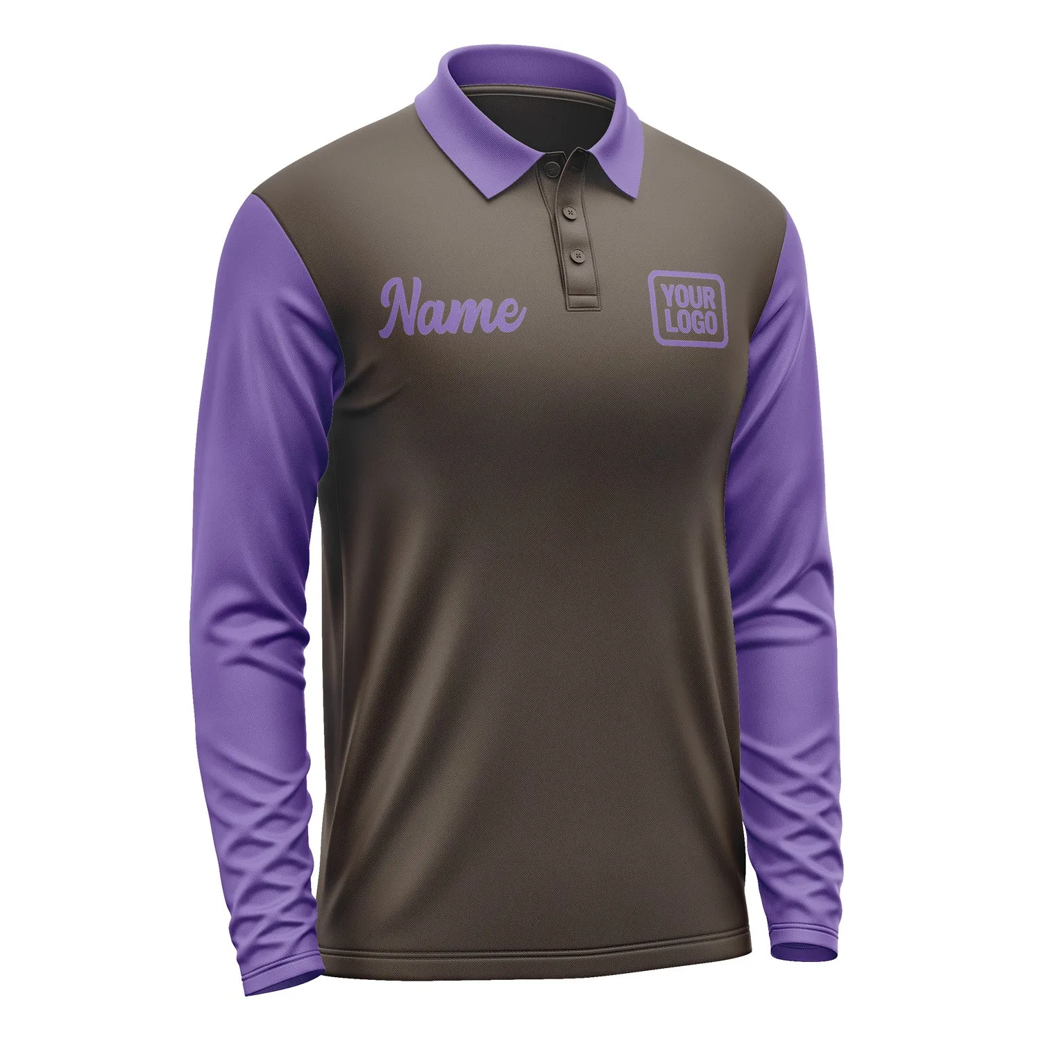 Custom Brown Light Purple Long Sleeve Polo Shirt sold by Tailorly product image thumbnail 4